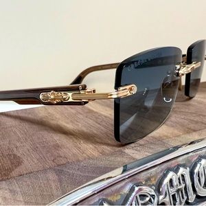 Chrome Hearts DEEP 2 Rimless Sunglasses with Piano Varnish Wood Temples